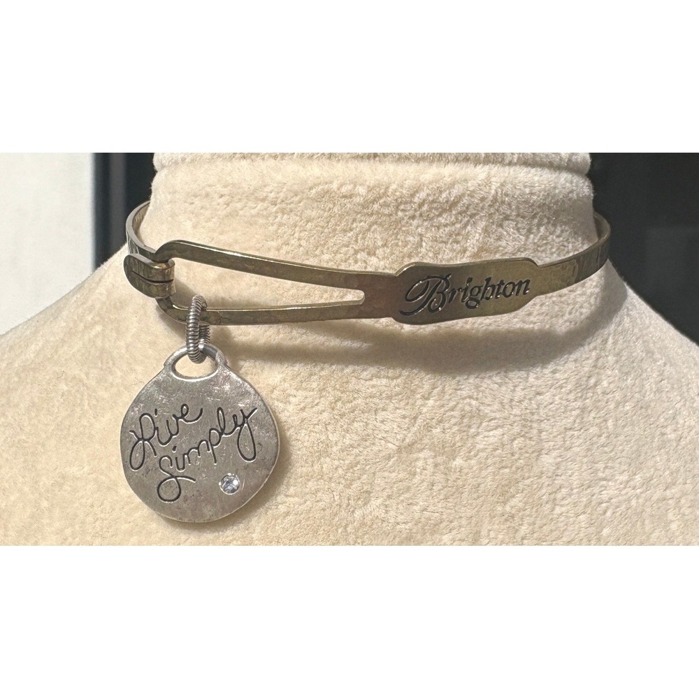 Brighton Live Simply Mixed Metal Hammered Bangle Bracelet Brass Silver Charm